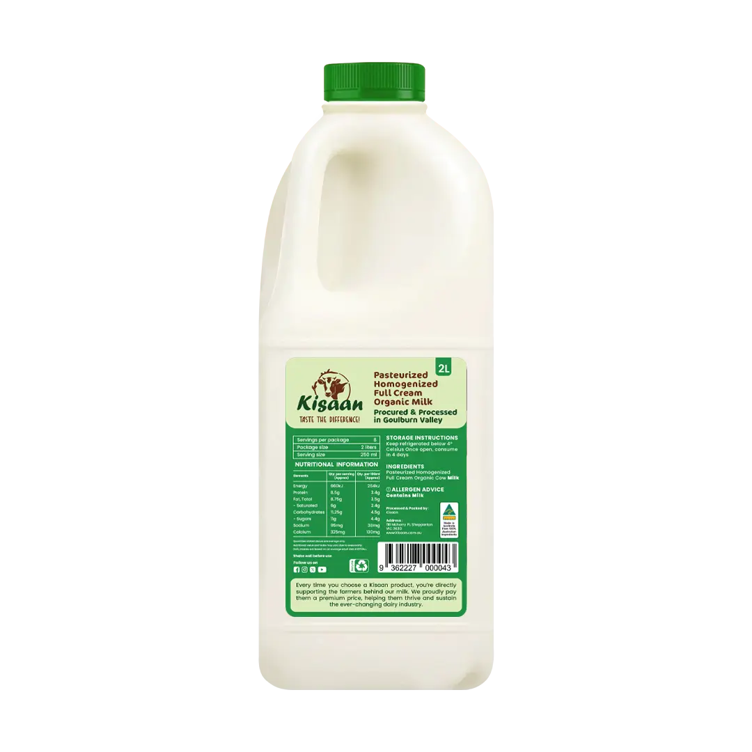 Pasteurized Homogenized Organic Milk - 2L Bottle