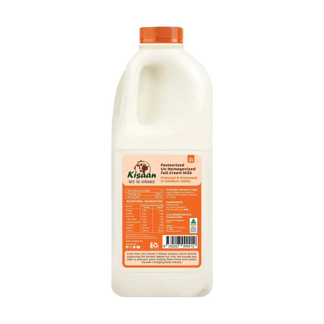 Pasteurized Un-Homogenized Full Cream Milk - 2L Bottle